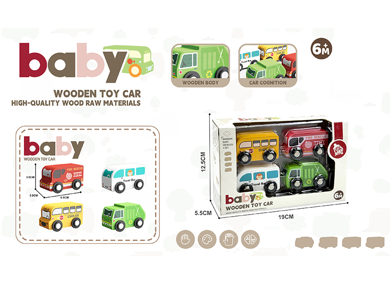 Wooden Silde Cars 4pcs