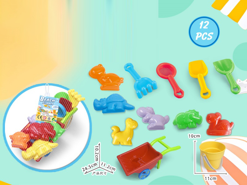 Three-Wheeled Vehicle With Dinosaur Beach Accessories + Bucket (12 Pieces)