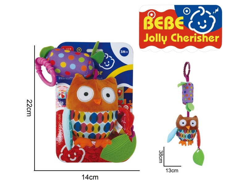 Baby Educational Plush Soothing Toy, Owl Hanging Bed Wind Chime