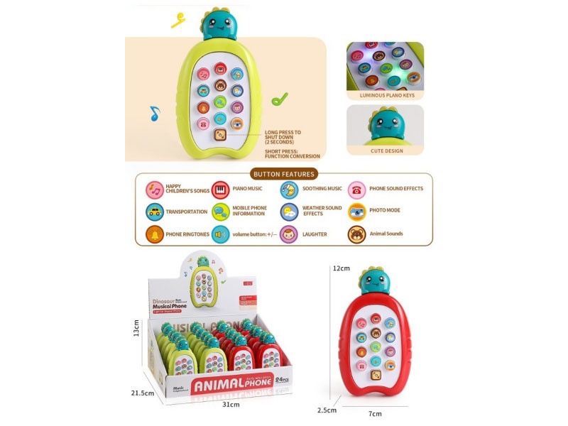 Dinosaur Early Education Music Mobile Phone (24Pcs)