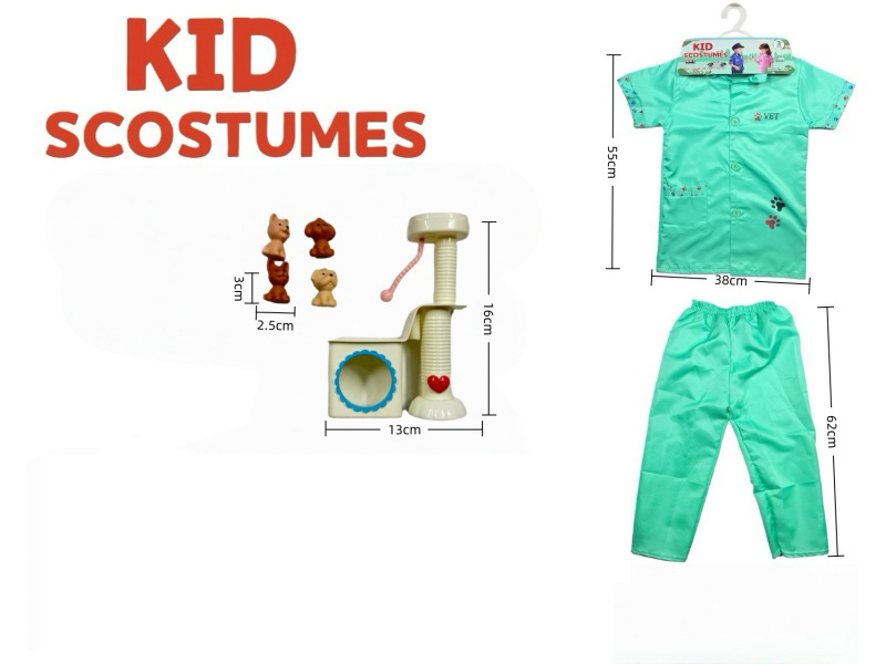 Diy Costume Role-Playing Pet Doctor Top + Pants + 5-Piece Set (Thickened Style) Green