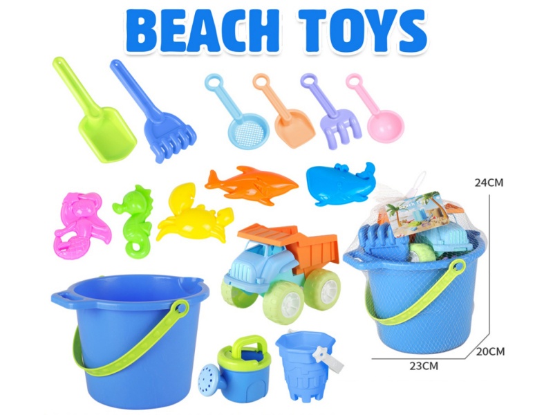 Sand Bucket Truck Castle Bucket Tool Sea Animal Sand Mold Set 15pcs