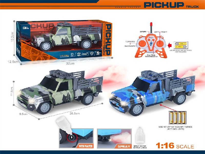 40Mhz 1:16 Five-Channel Spray With Front Headlights, One-Click Demonstration Of Watermark Graffiti, Remote Control Of Pickup Military Vehicle (Electricity Not Included)