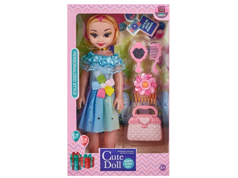 Window Box 14-Inch Hollow Music Ic Fashion Big-Eyed Girl Fat Boy Doll With Comb Mirror Handbag Vacuum-Formed