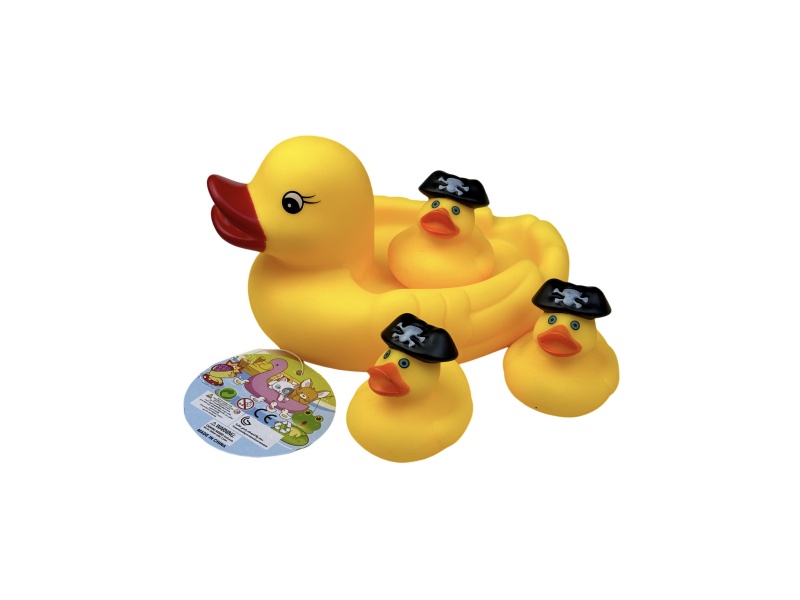 A Large Female Duck Playing In The Bathroom With A Pirate Duck