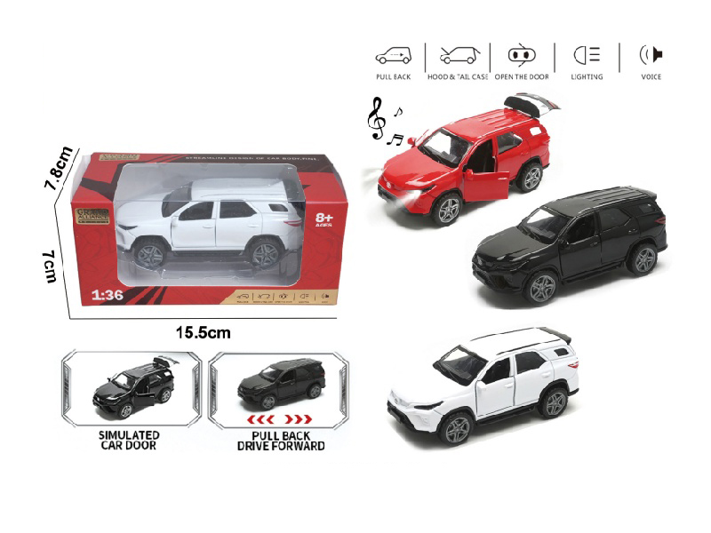 1:36 Huili Alloy Car Model - Toyota White/Black/Red Mixed Color With Lights And Music