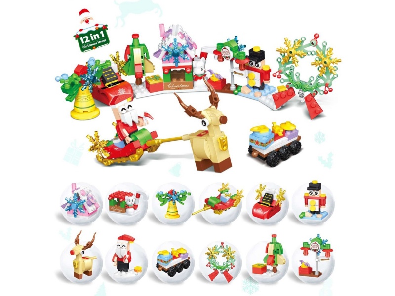 12 PCS Per Box Diy Small Building Blocks For Christmas, Christmas Small Building Blocks And Educational Toys