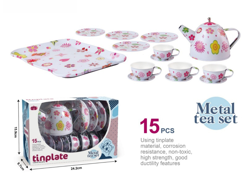Tinplate Teapot: White Base With Flowers