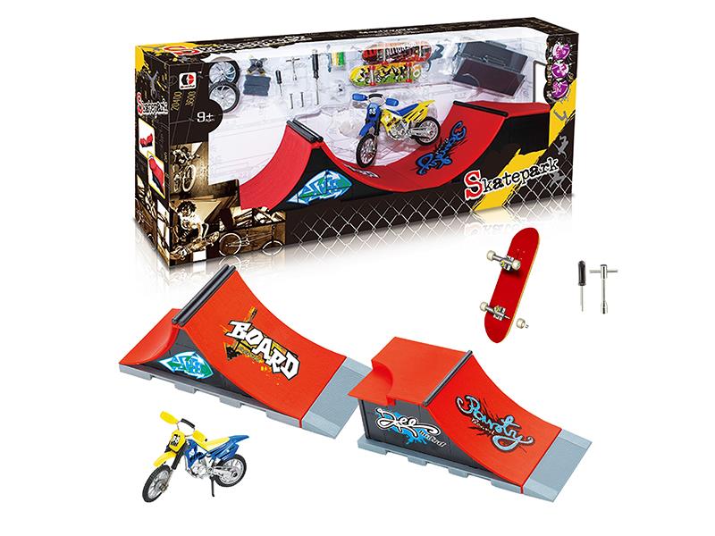 2PCS Finger Skateboard + Motorcycle Skate Park Set