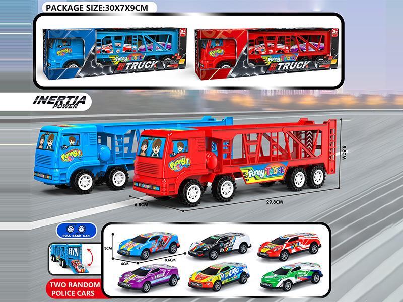 Friction Police Trailer With Iron Racing Cars