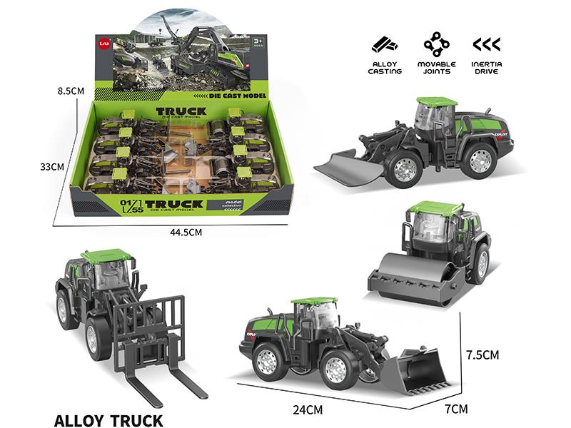 Friction Alloy Road Roller/Forklift/Bulldozer/Angle Dozer 8pcs