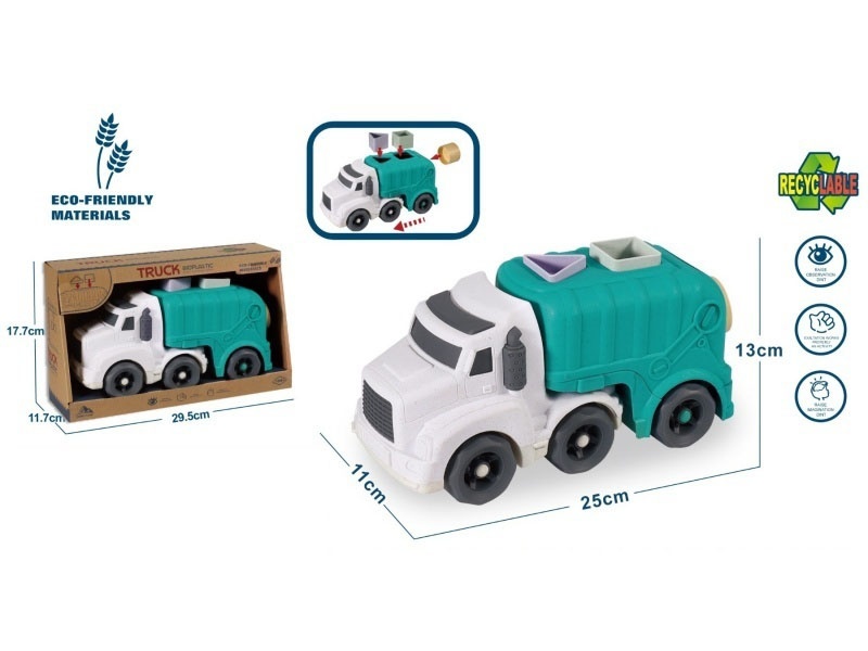 Lighting And Sound - Straw Material Sliding Cartoon Sanitation Trailer (Geometric Grain-Shaped Blocks *3)