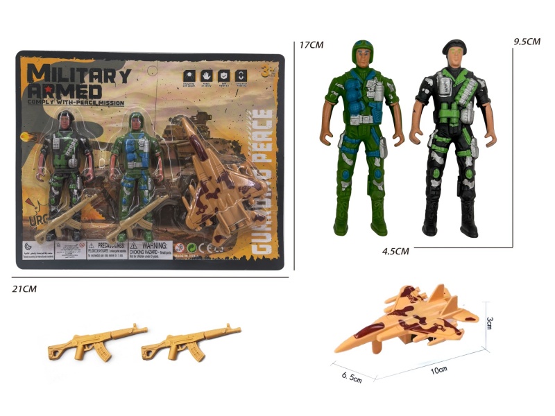 2 (Black/Green) Military Personnel With Fighter Aircraft