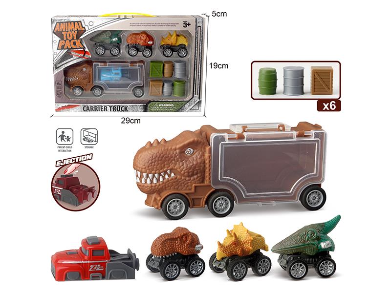 Slide Tyrannosaurus Rex Storage Car + 3 Dinosaurs + 1 Launcher + 6 Accessories