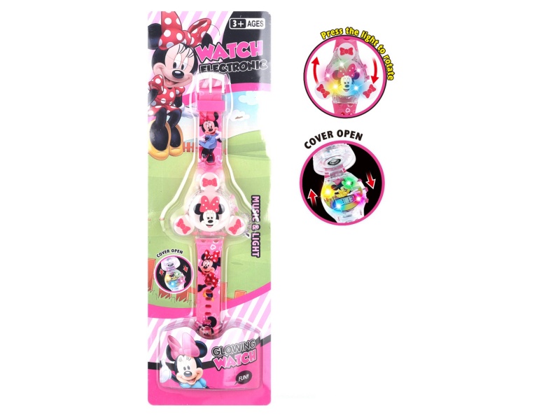 Three-Headed Minnie Rotating Light Music Watch