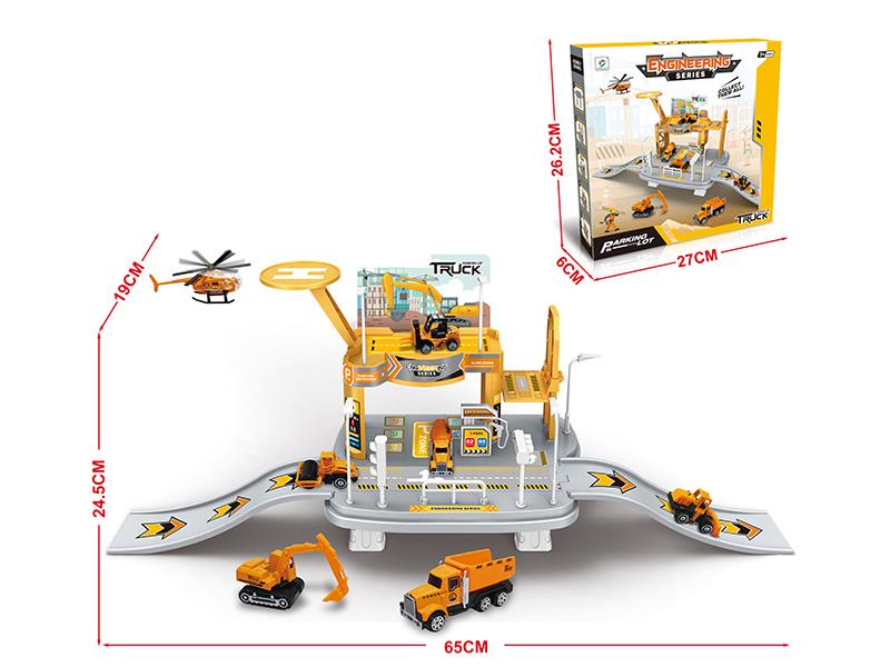 Engineering Series Track Parking Lot With 1 Helicopter And 2 Alloy Cars