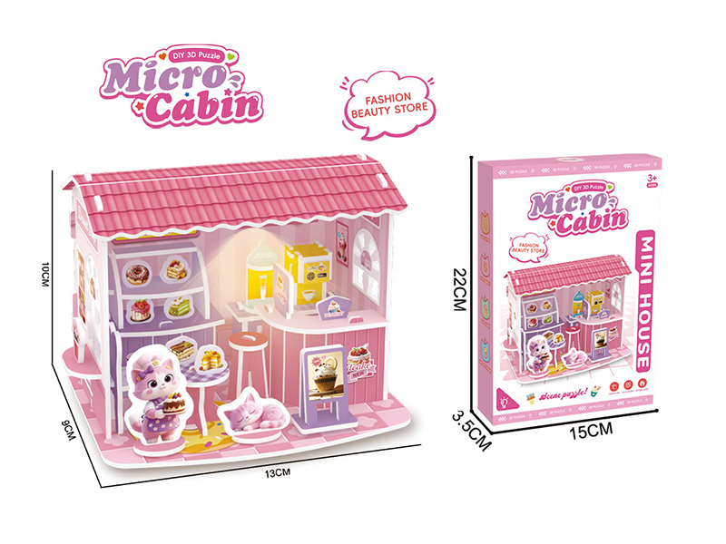 DIY 3D Puzzle Micro Cabin - Dessert Shop With LED Lights