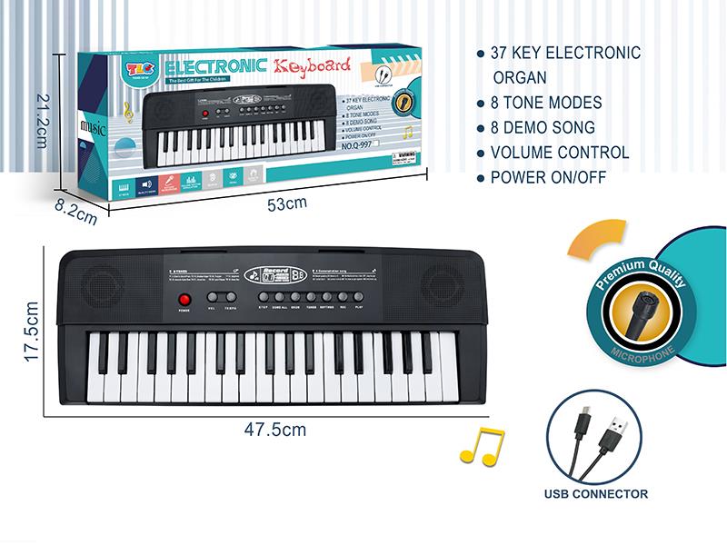 37-Key Multifunctional Electronic Organ With Microphone, TypeC Connector(Black)
