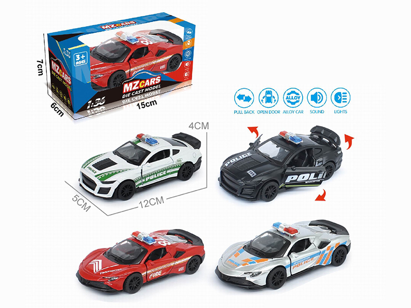 1:36 Pull Back Alloy Police Cars(3 Doors Can Open)(With Sound And Lights)