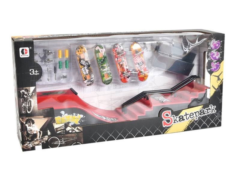 4PCS Finger Skateboard + Accessories Skate Park Set