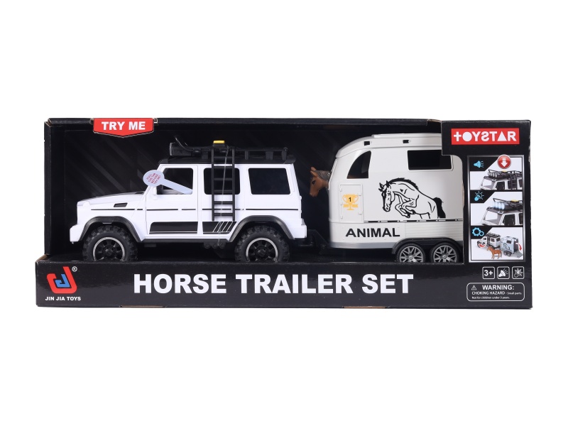 1:14 Simulation Off-Road Vehicle + Trailer + Horse (Functions: Inertia, Sound, Light, Door Opening)