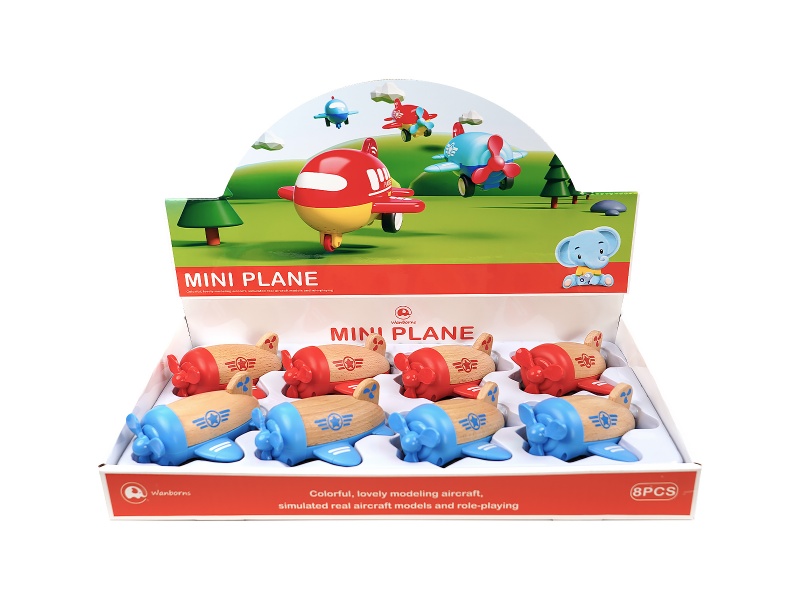 Wooden Mini Warplane With Music And Lights(Red/Blue) 8pcs/Box