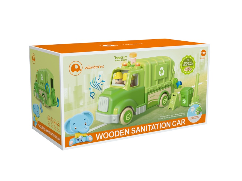 Wooden Sanitation Truck With Music And Lights
