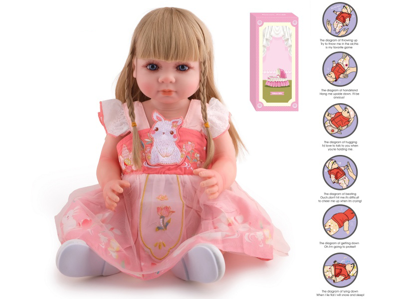 55cm Soft Plastic Reborn Doll(Wig Sheath) With Feeding-Bottle, Magnetic Pacifier, Diaper, Birth Card, With Gravity-Sensing Sound-Emitting Function