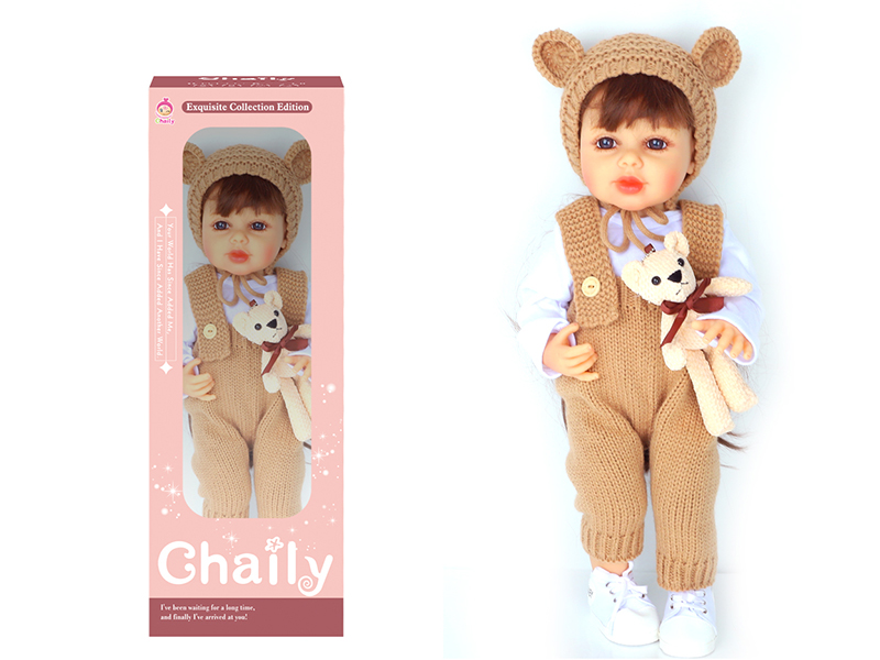 55CM Soft Glue High Simulation Baby Doll(Wig Sheath)With Diaper, Birth Card, Woollen Cap