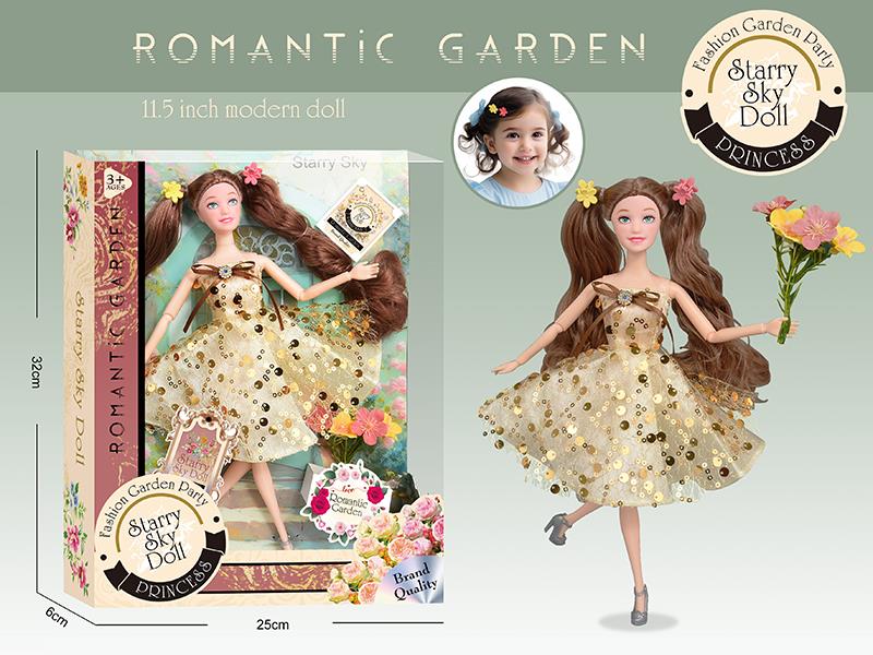 11.5 Inch 11-Joints Princess Doll With 2 Hair Clips, Simulated Bouquet