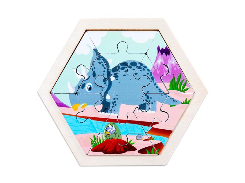 Wooden Hexagonal Puzzle - Triceratops