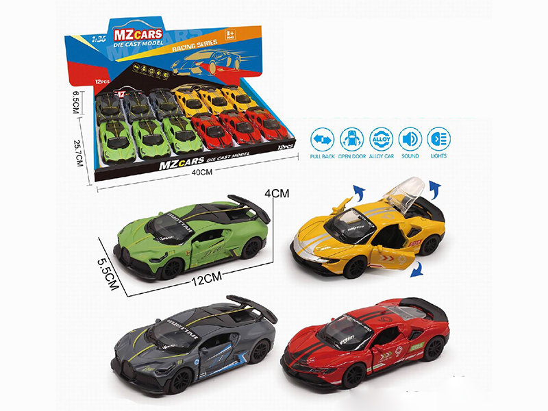 1:36 Pull Back Alloy Sports Car(3 Doors Can Open)(With Sound And Lights) 12pcs