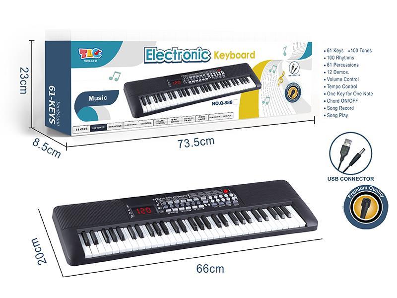 61 Keys Multifunctional Electronic Organ With Digital, USB Cable, Microphone (Black)