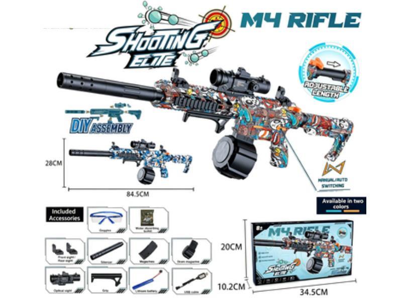 Large M4 Viper Rifle With Manual And Automatic Water Bullet Gun Diy Detachable Front And Rear Supports, Retractable Rear Support [Magazine + Drum Plate]