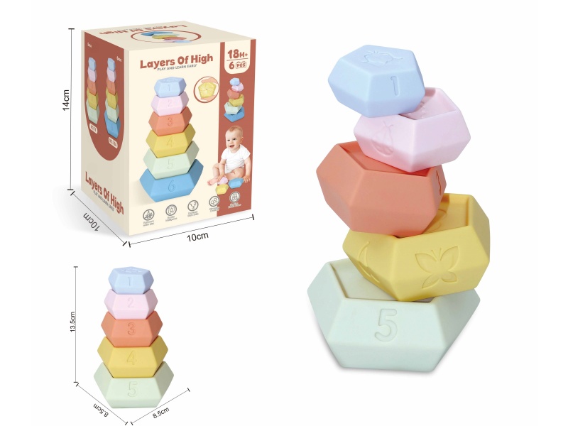 Soft Plastic Five-Layer Pentagonal Stacking Toy 5pcs
