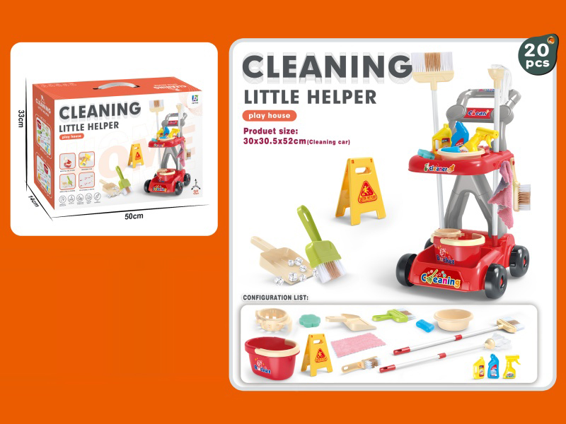 Cleaning Trolley Set 20Pcs In Red