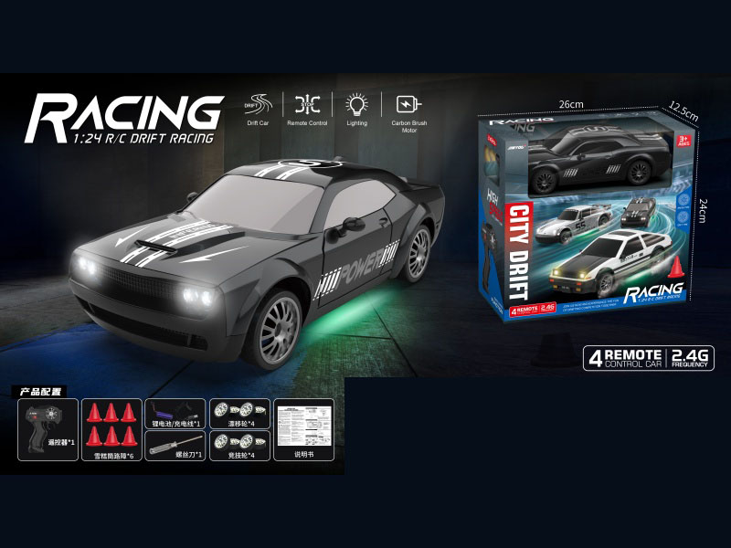 1:24 Hellcat Black Drift Remote Control Car