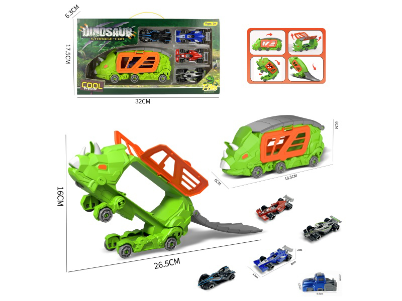 Little Triceratops Transformed Storage Car +4 F1 Cars +1 Catapult