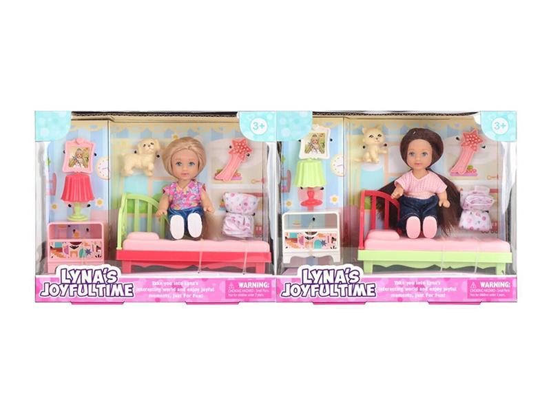 4.5-Inch Articulated Figurine In My Bedroom - Bed + Bedside Table