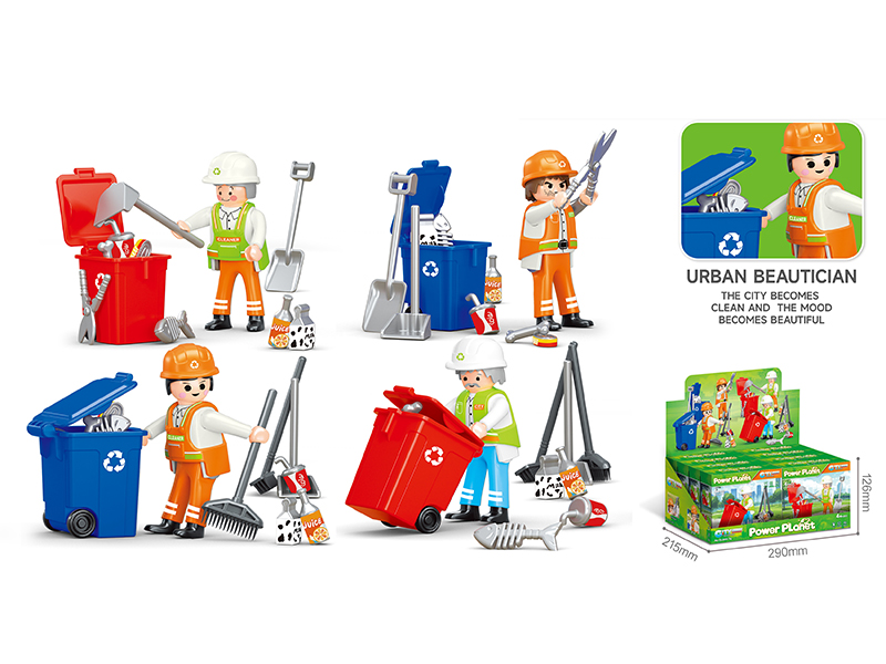 DIY Assembly Sanitation Trash Can Scene Toy 8pcs