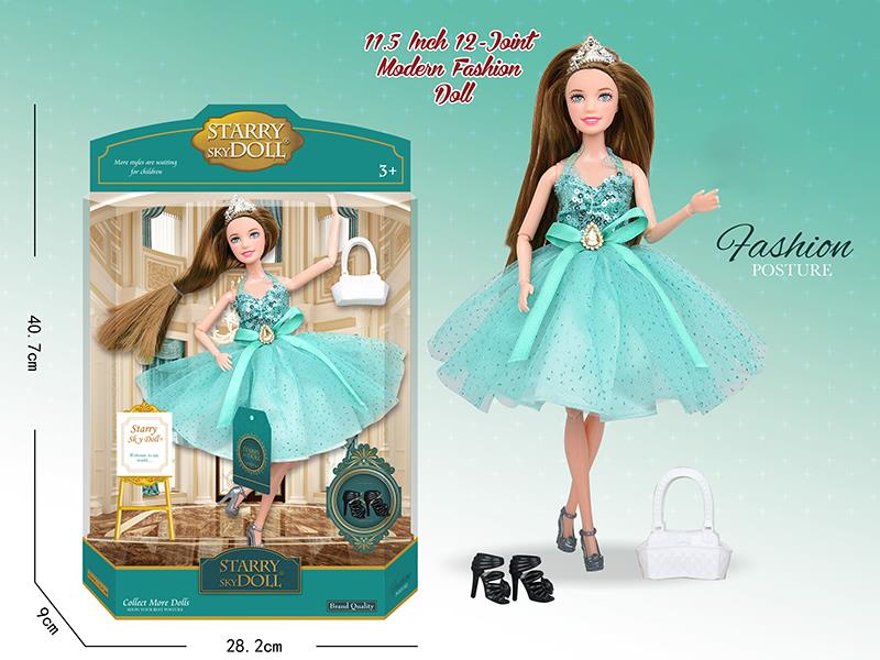 11.5 Inch 12-Joint Modern Fashion Doll With Handbag, High-Heeled Shoes, Crown