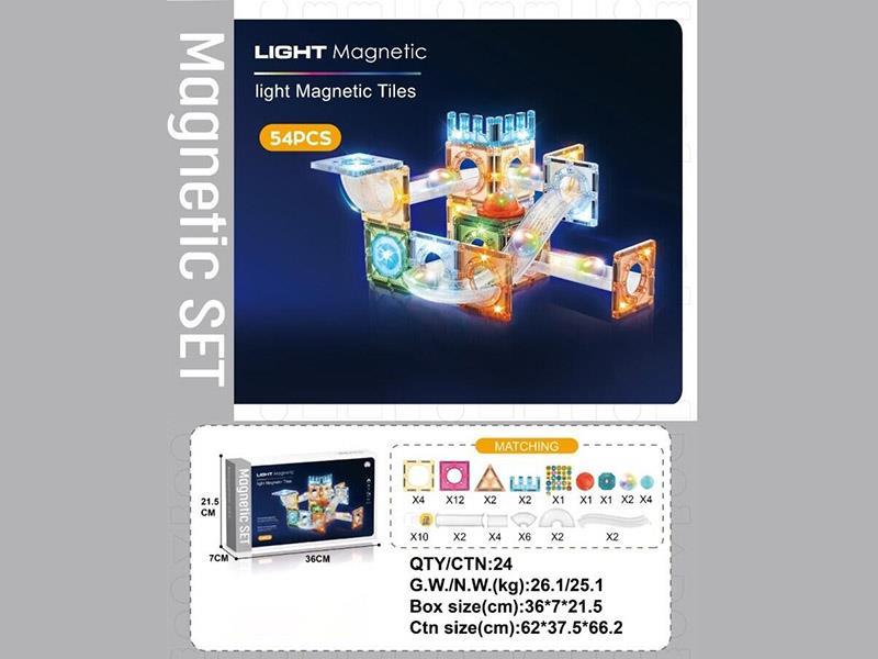 Marble Run Magnetic Sheet Building Blocks With Lights 54pcs