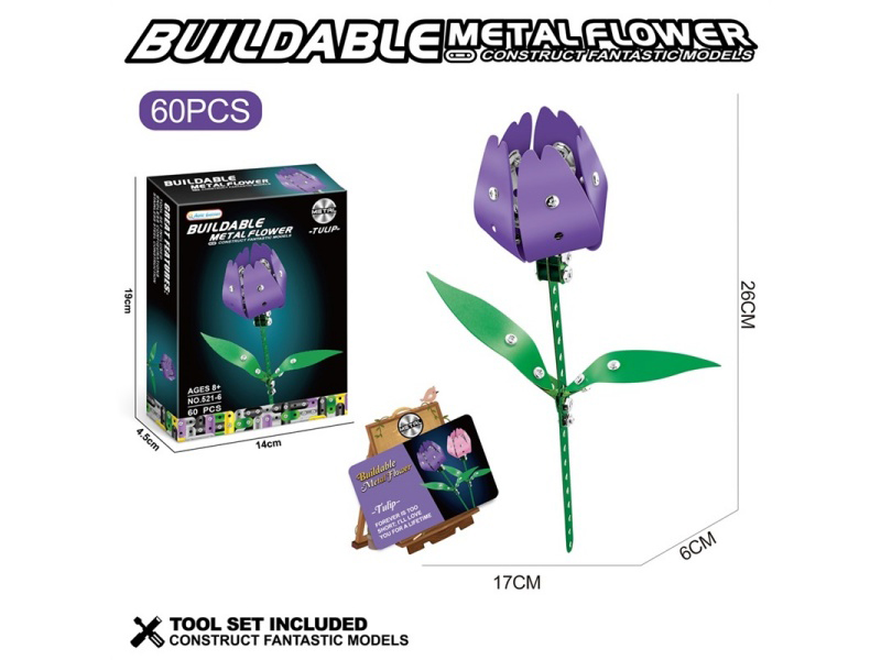 Metal Building Blocks - 60 Pieces Of Purple Tulips
