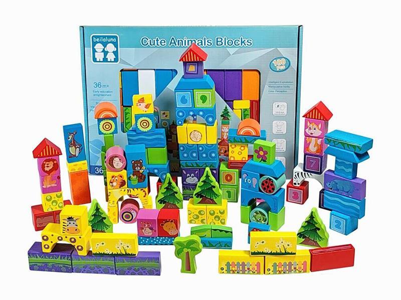 Wooden Animals Theme Building Blocks 100pcs