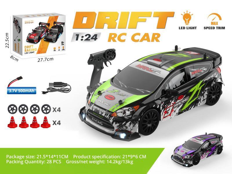 1:24 Semi-Scale Drift Ford Remote Control Car - Green/Purple