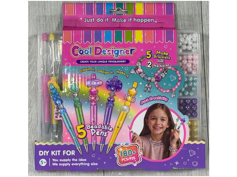Diy Beaded Pen And Box Set - Pearl-Like Style