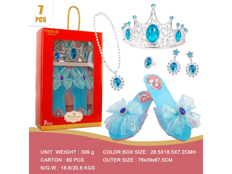Crown Gauze Net Bow Princess Shoes Set 7Pcs