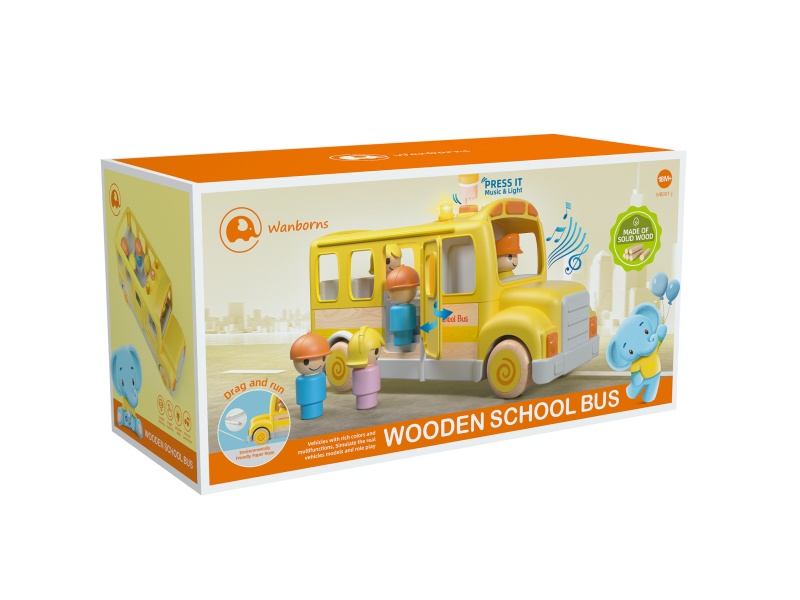 Wooden School Bus With Music And Lights