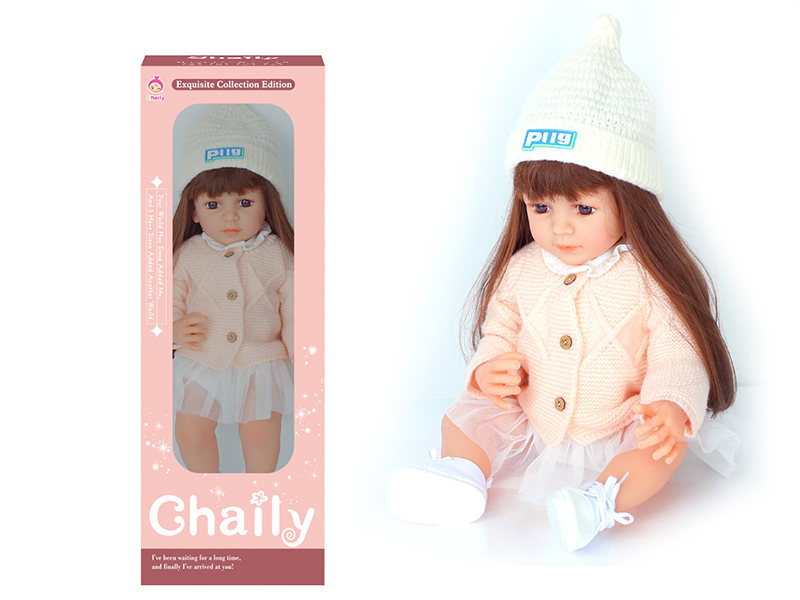 55CM Soft Glue High Simulation Baby Doll(Wig Sheath)With Diaper, Birth Card, Woollen Cap