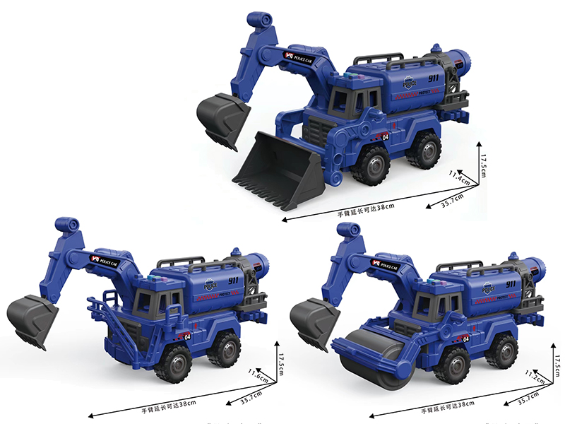 1:16 Friction Multifunctional Police Series Excavation Engineering Truck With Sound And Lights, Spray